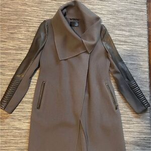 RUDSAK Elephant Gray Wool Coat with Black Leather Sleeves